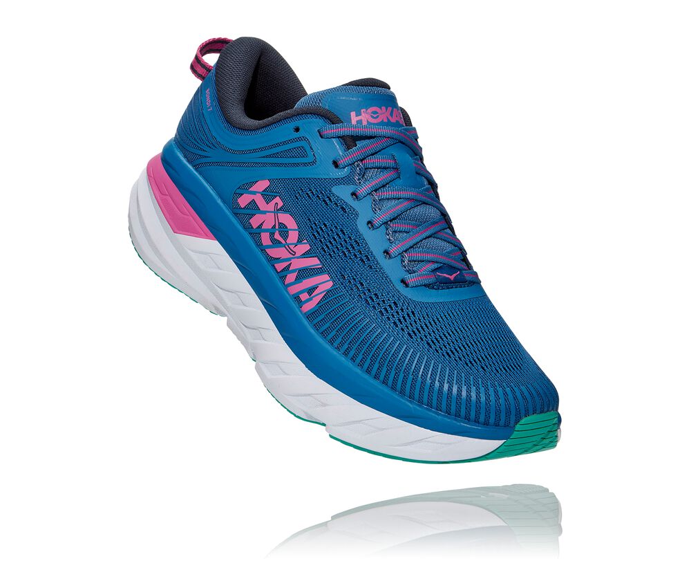 Hoka One One Bondi 7 Löparskor Dam Blå/Rosa - SE-1748866